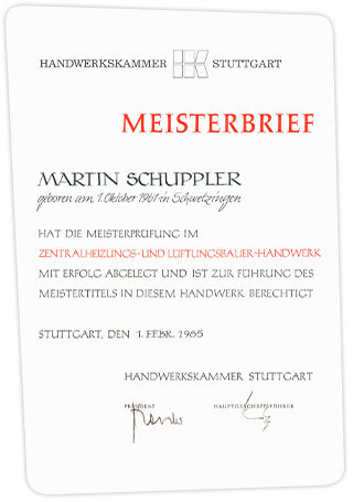Urkunde Meisterbrief über bestandene Meisterprüfung