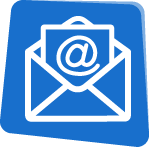 weißes E-Mail Icon auf blauem Hintergrund